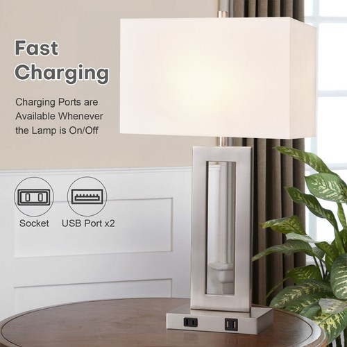 Touch Control Bedside Table Lamps Modern Nightstand Lamps w/ 2 USB & AC Outlets - Picture 3 of 22