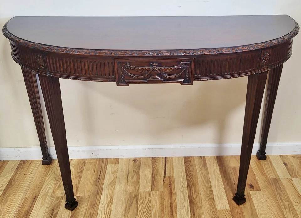 CONSOLA Servidor Demi-Lune De Caoba Tallada Adams De Colección Siglo XX por JOHAN TAPP Foto 4 de 4