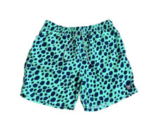 Tom & Teddy Men’s Green Blue Spot Swim Trunks Large Mesh Lined Fun Colorful Pool