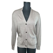 Hermes Womens Cardigan Pebble Gray Cashmere Silk Knit EU Size 40 Sweater