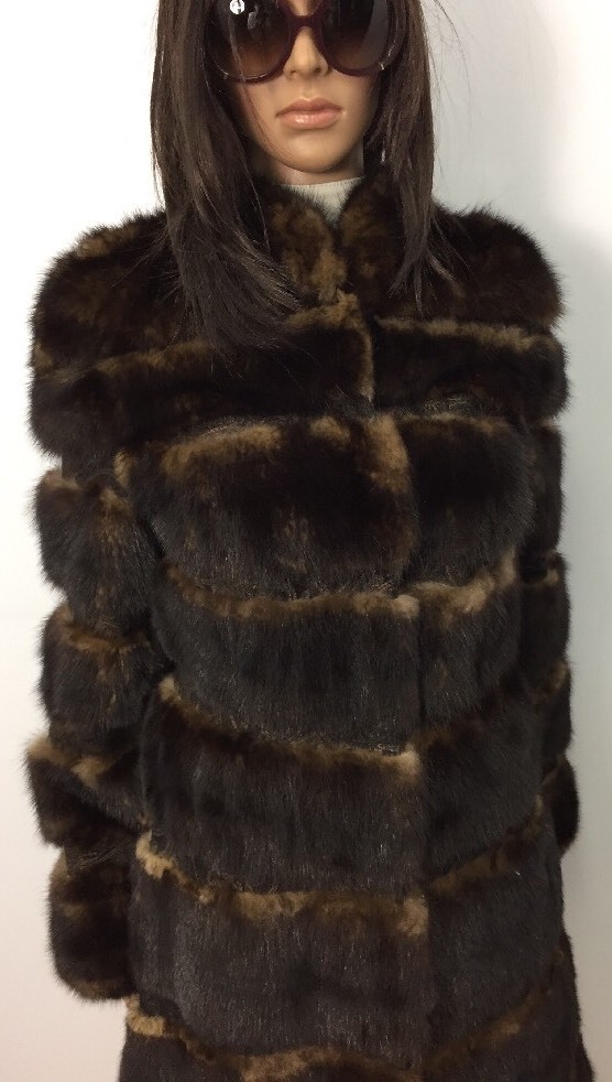 HORIZONTAL GENUINE DARK BROWN RUSSIAN SABLE Fur COAT Sz. XS-S image 2