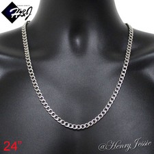 24"MEN's Stainless Steel 6mm Silver Cuban Curb Link Chain Necklace