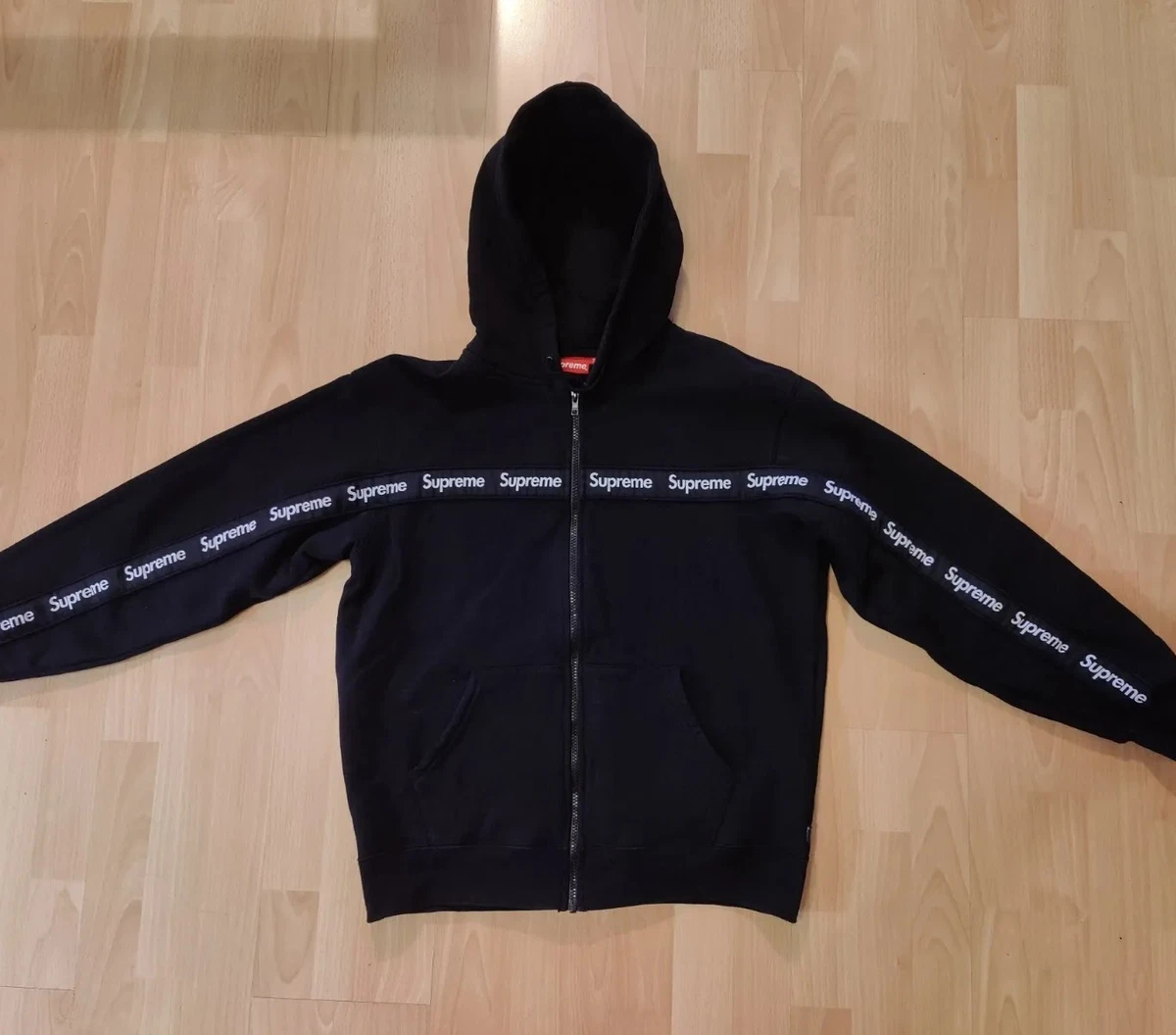 Supreme text stripe hooded sweatshirt black sales