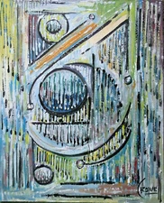 BITS AND PIECES abstract WOOD 8x10 signed original art NEW painting by Crowell 