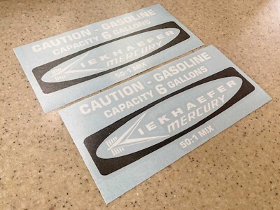Mercury Kiekhaefer Vintage Fuel Tank 6 Gallon Decals 9'' 2-Pak + FREE SHIP!