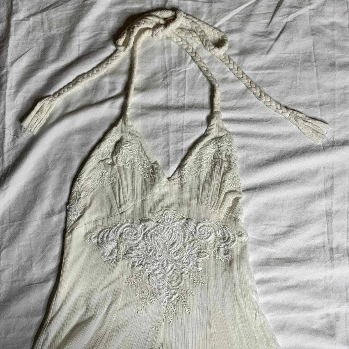 White flowy top halter dress