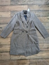 Vero Moda Vmelsiemay Check Coat Brown Women's Size L Brand New