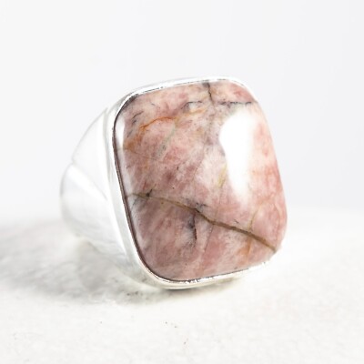 925 Sterlingsilber, Sehr edler, massiver, großer Silberring, Ring, Rhodonit, 62