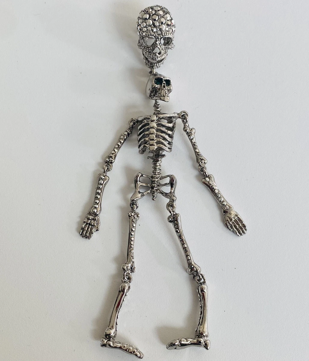 Butler and Wilson Crystal Hanging Skeleton From Skull Brooch New