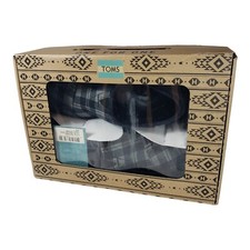 Toms Mens Size 7 Rodeo Black Twill Check Convertible Slippers House Shoes NIB