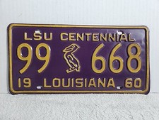 Vintage 1960 Louisiana License Plate LSU Centennial Louisiana State University 