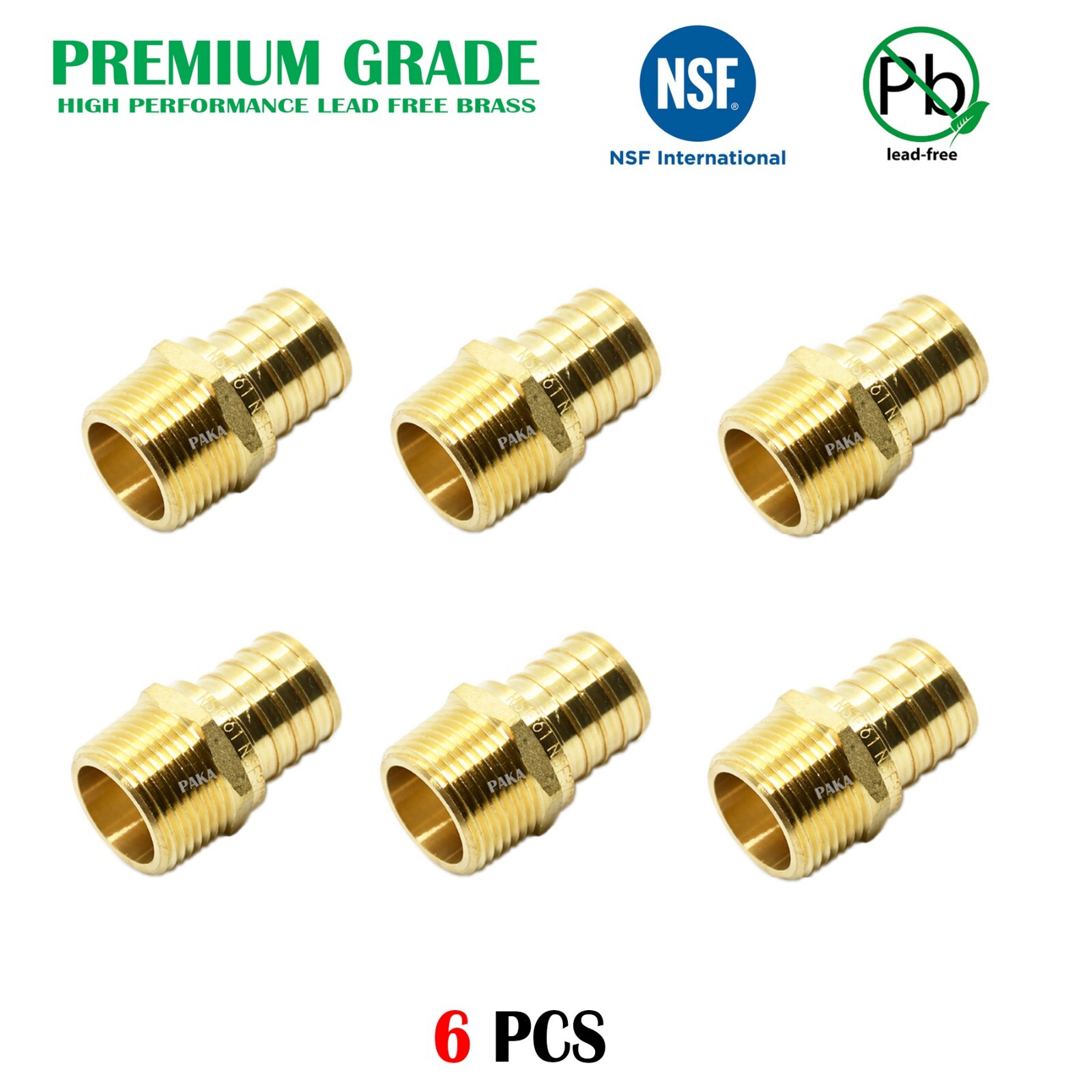 (6 PCS) 1" PEX X 3/4" MALE NPT THREADED ADAPTER BRASS CRIMP FITTING