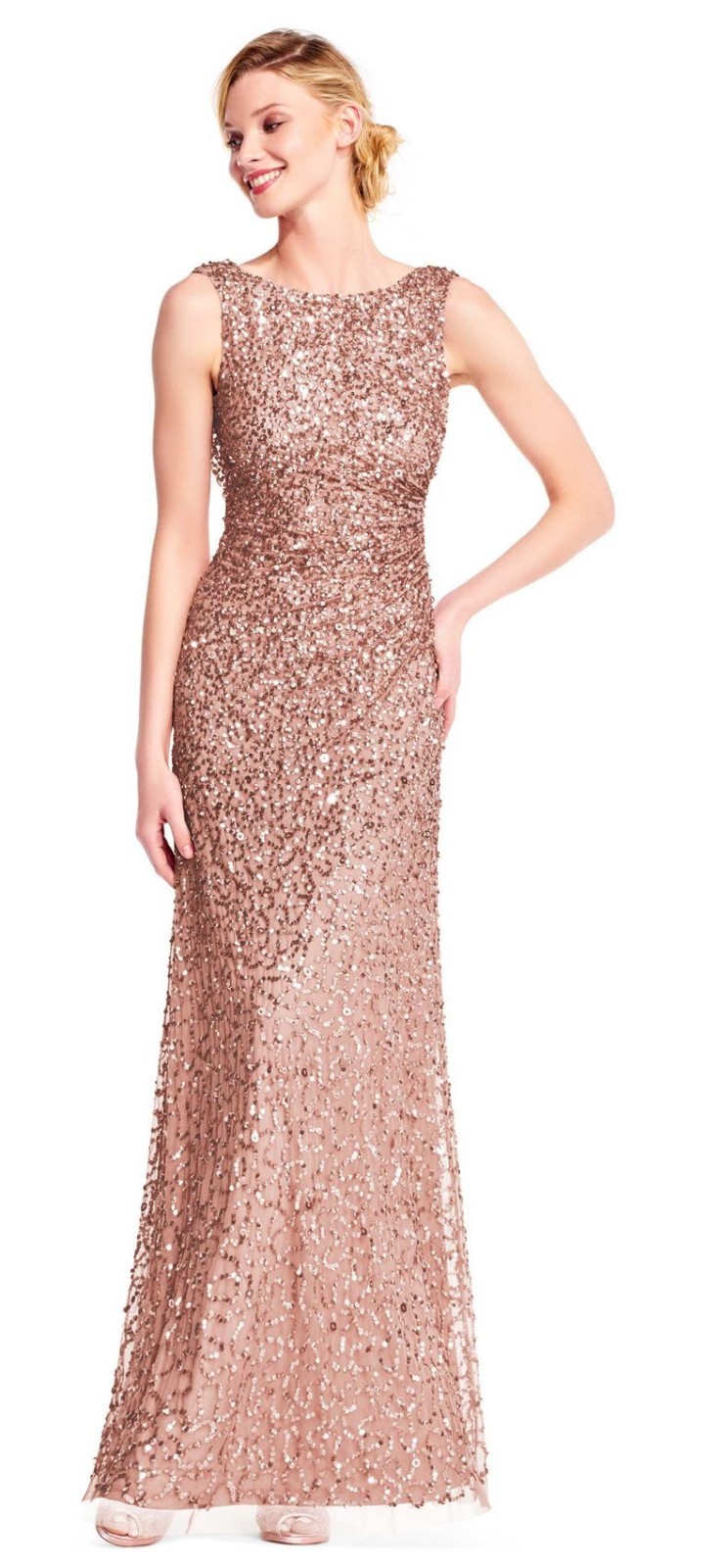 adrianna papell rose gold sequin dress