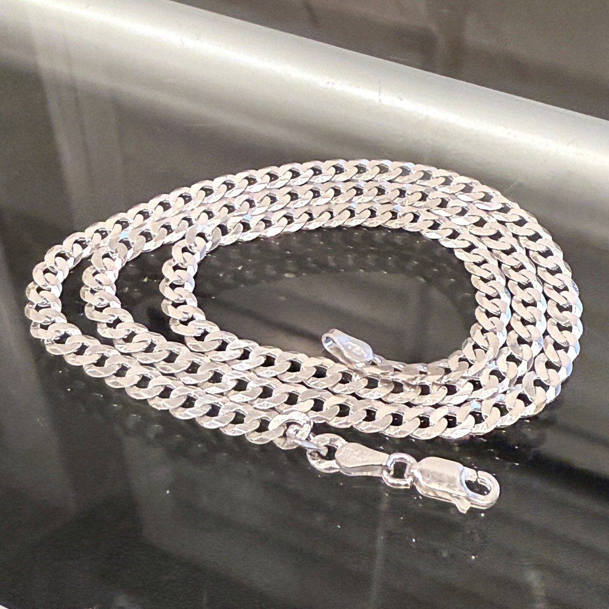 Collana Uomo Sterling Silver Collana Uomo In Argento Sterling 925 - Catena Cordolo 4mm, Lunghezza 16 Pollici, Senza Pietre Collana Maschile Stile Curb Link - Foto 8