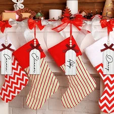 Jetec 4 Pieces Christmas Wood Stocking Name Tags Including Red Black Buffalo ...
