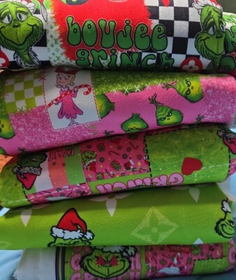 The Grinch That Stole Christmas Knit FABRIC Sewing Crafts Hair scrunchies 9 Yds+