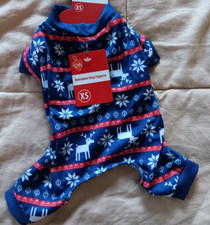 Dog Pajama XS Reindeer Stripe Snowflake Christmas Holiday Red White Blue 11