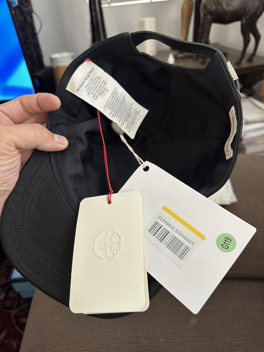 MSRP $390, Alexander McQueen Oversized Embroidered Logo Hat, Size