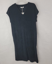 BAREFOOT DREAMS Beach Womens Caftan Sz SMALL Cozy Terry BLACK Pullover Dress NWT