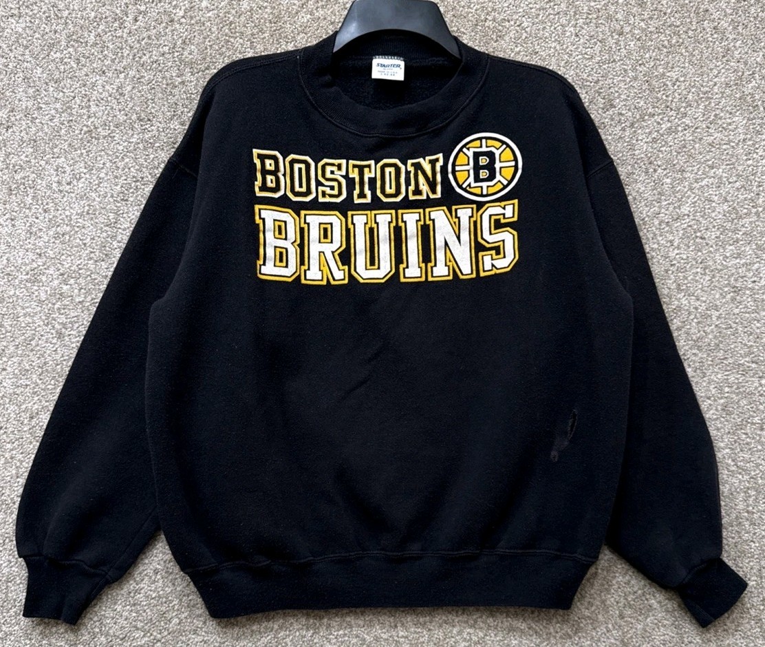 Vintage 80s Starter NHL Mens Large Boston Bruins Black Crewneck Sweatshirt USA