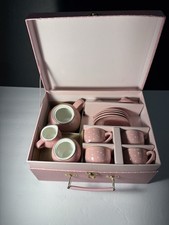 Jewelkeeper Pink Polka Dot Porcelain Tea Set w Case 11pc Girls Tea Party