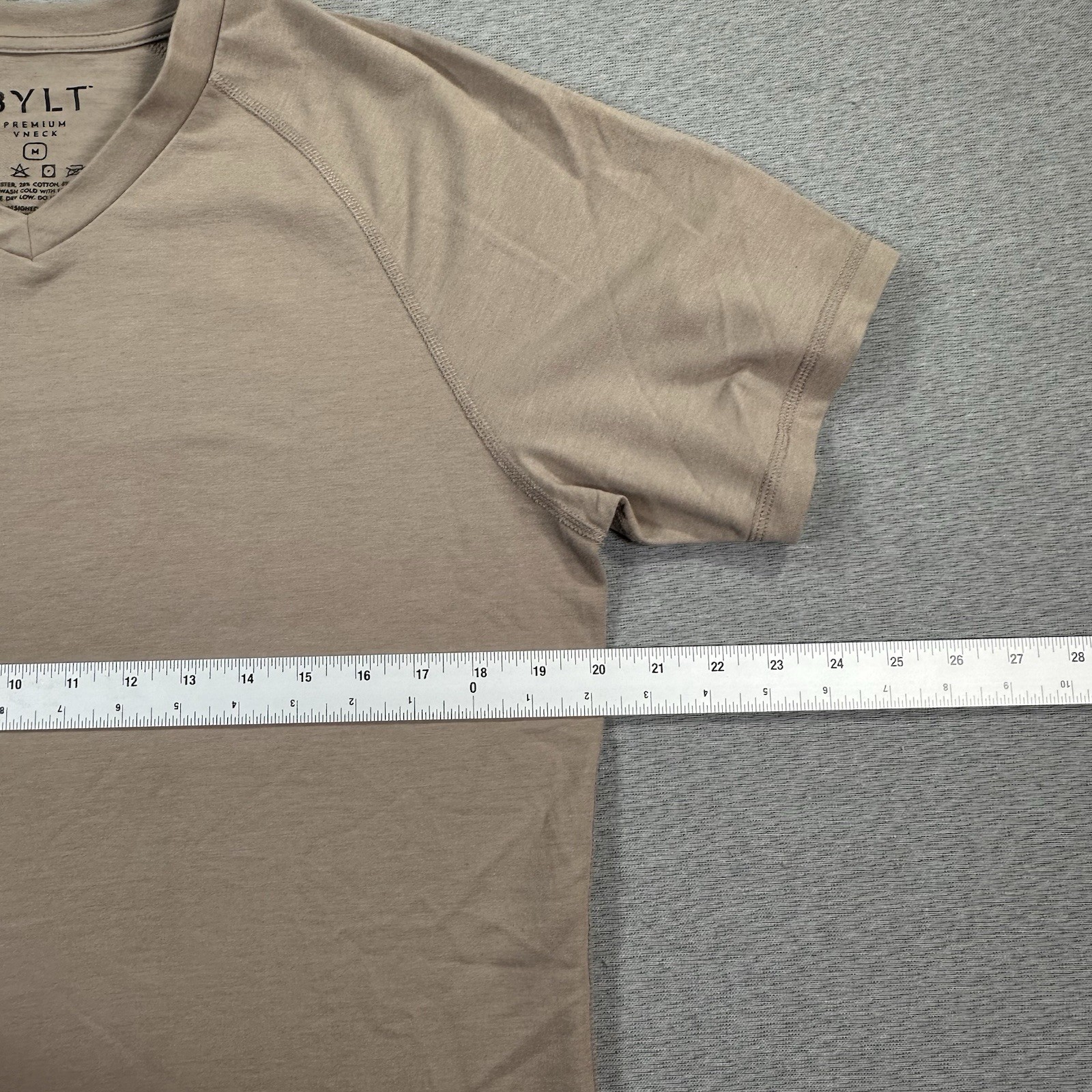 BYLT Shirt Men Medium Beige Solid Lux Basic Tee E… - image 4