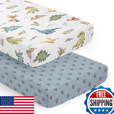 Sweet Jojo Designs Watercolor Dinosaur Dino Boy Crib Fitted Sheet Set 2 Pack