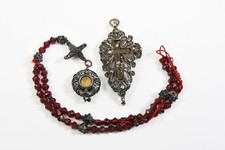 O36D08- Stary różaniec XVIII w. częściowo srebrny 