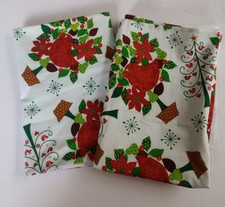 Handcrafted Christmas Pillowcases Set Of 2 Red Birds Trees Standard Size 27"x20"