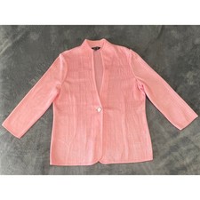 Misook Womens Size M Pink Textured Knit Cardigan Blazer Jacket Single Button