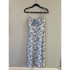 Shein Blue & White Floral Milkmaid Midi Dress Size S