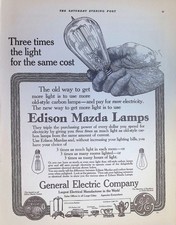 Original 1914 Edison Mazda Ad: Light Bulb General Electric Company Hand Art