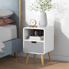 Produktbild - Nachttisch, Nachtschrank mit Schublade Nachtkommode mit Offenem Fach Refurbished