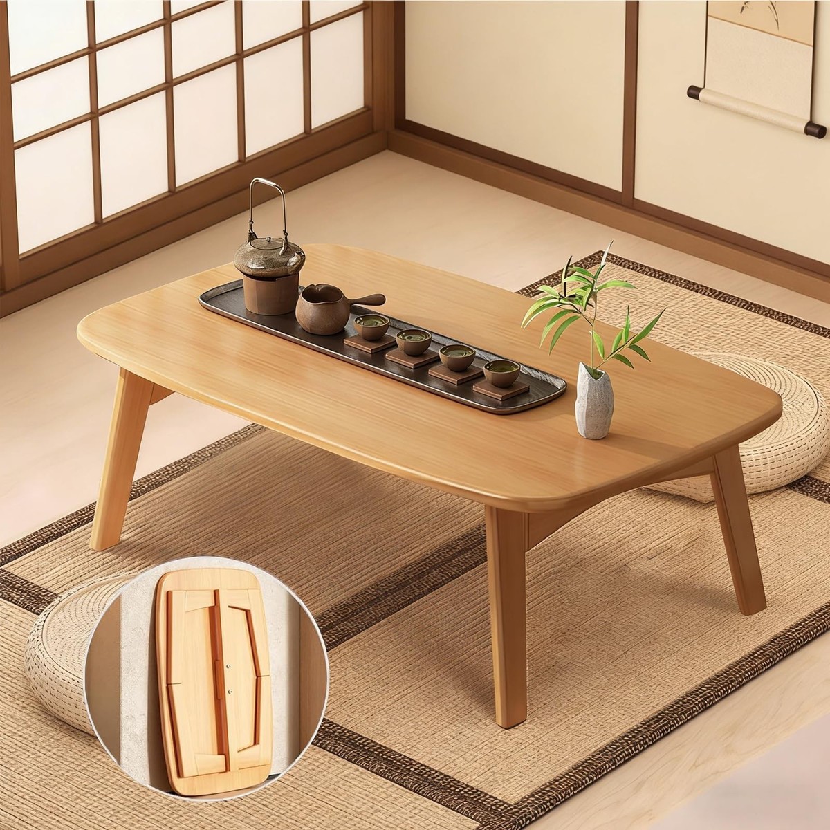 Japanese Folding Coffee Table, Japanese Floor Table No Assembly