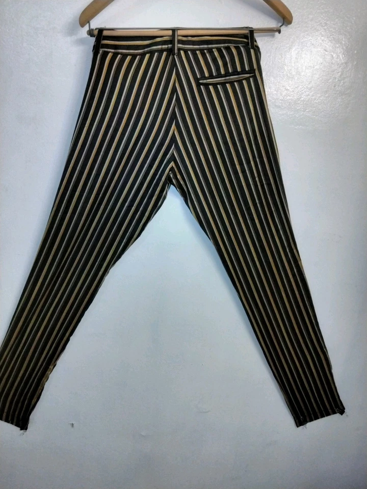 PANTALÓN CIGARRILLO NUEVO SIN ETIQUETAS KATE MOSS TOPSHOP DORADO BRONCE NEGRO RAYAS METÁLICAS TALLA 6 Foto 3 de 4