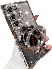 Samsung Galaxy S25 Ultra Magnetic Kickstand Glitter Case, Bling Sparkly Rhinesto