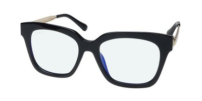 NEW DIFF BELLA BLUE LIGHT LENS EYEWEAR FULL-RIM BLACK BK 50-17-142 SQUARE WOMENS
