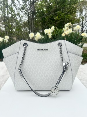 Michael Kors Jet Set Chain Tote Shoulder Bag White Silver | eBay
