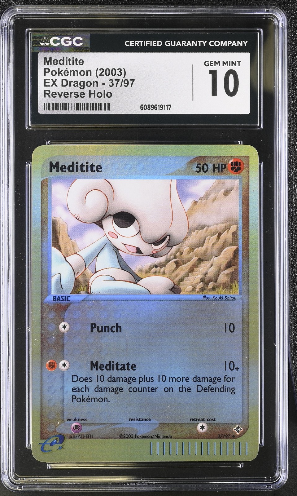 CGC 10 GEM MINT Meditite 2003 EX Dragon 37/97 Reverse Holo Pokemon Card
