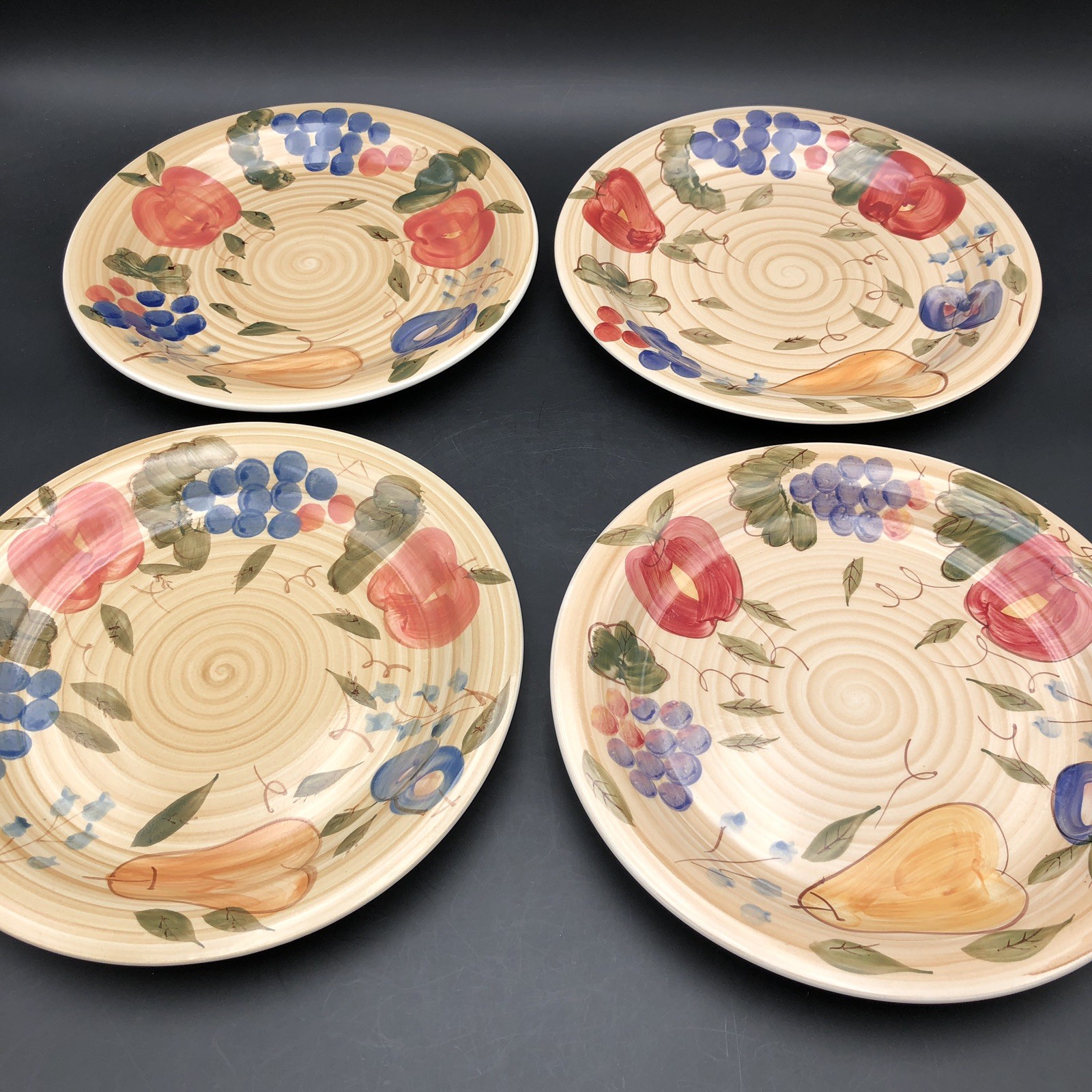 Juego de 4 Plato de Cena Alco Industries 10 3/8" Diseño Fruta Manzana Pera Uvas