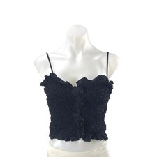 Zara Women's Black Ruffles Smocked Strappy Bustier Corset Crop Cami Tank Top L