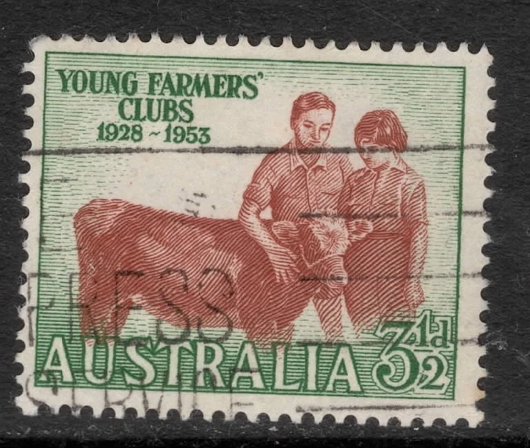 AUSTRALIA 1953 3.1/2d 25th ANNIV OF AUSTRALIAN YOUNG FARMERS CLUBS STAMP VFU.