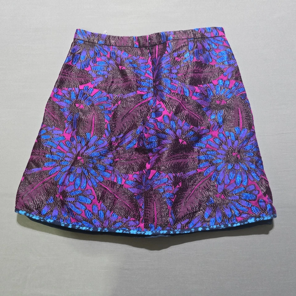 J CREW Mujer Falda 4 Púrpura Lápiz Mini Floral Jacquard Forrado Bordado Foto 3 de 4