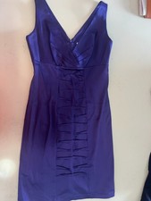Dress Calvin Klein Purple Satin Straight Mini V-Neck Size 8P Petites Unlined