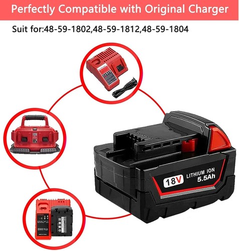 2 Pack 18V 5500mAh Replacement for Milwaukee M18 Battery 48-11-1810 48-11-1820 - Picture 5 of 7