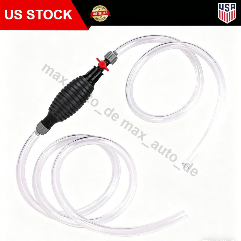 9.8Ft Siphon Hose Transfer Hand Pump With Flow Valve For Gasoline Oil Water Fuel