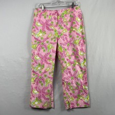 Vintage Lilly Pulitzer Cropped Pants Womens 10 Monkey Floral Pink Green Preppy