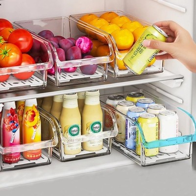 Clear Refrigerator Organizer Bin Stackable Food Storage Container Drain Tray