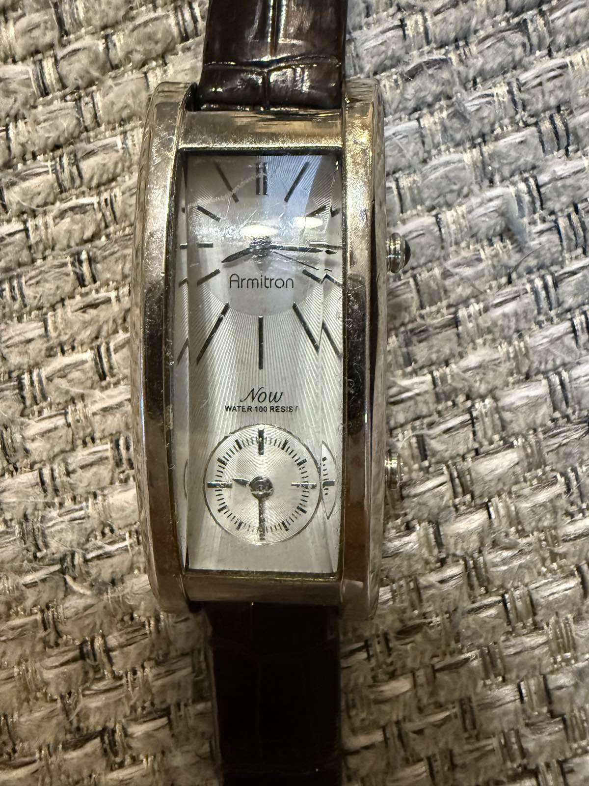 Armitron Dual Time Silver Rectangular Brown Leath… - image 1