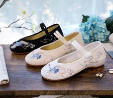 New Women Chinese Style Embroidered Floral Flat Shoes Casual Comfort Cloth Shoes